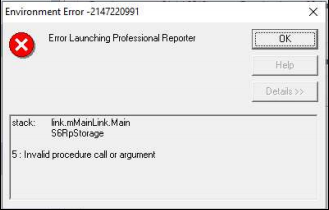 Error launching Professional Reporter: "5 Invalid procedure call ...
