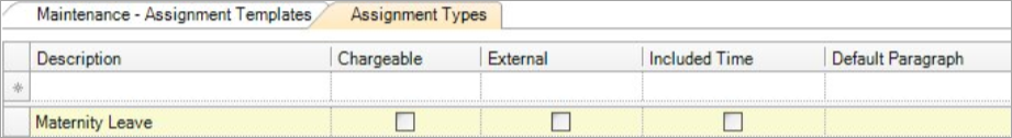 Assignment type maternity leave with no columns selected.png