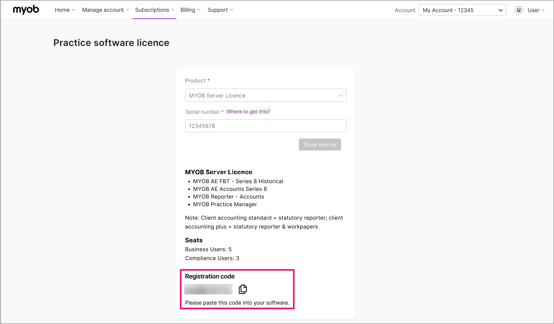 Registration code highlighted in My Account.png